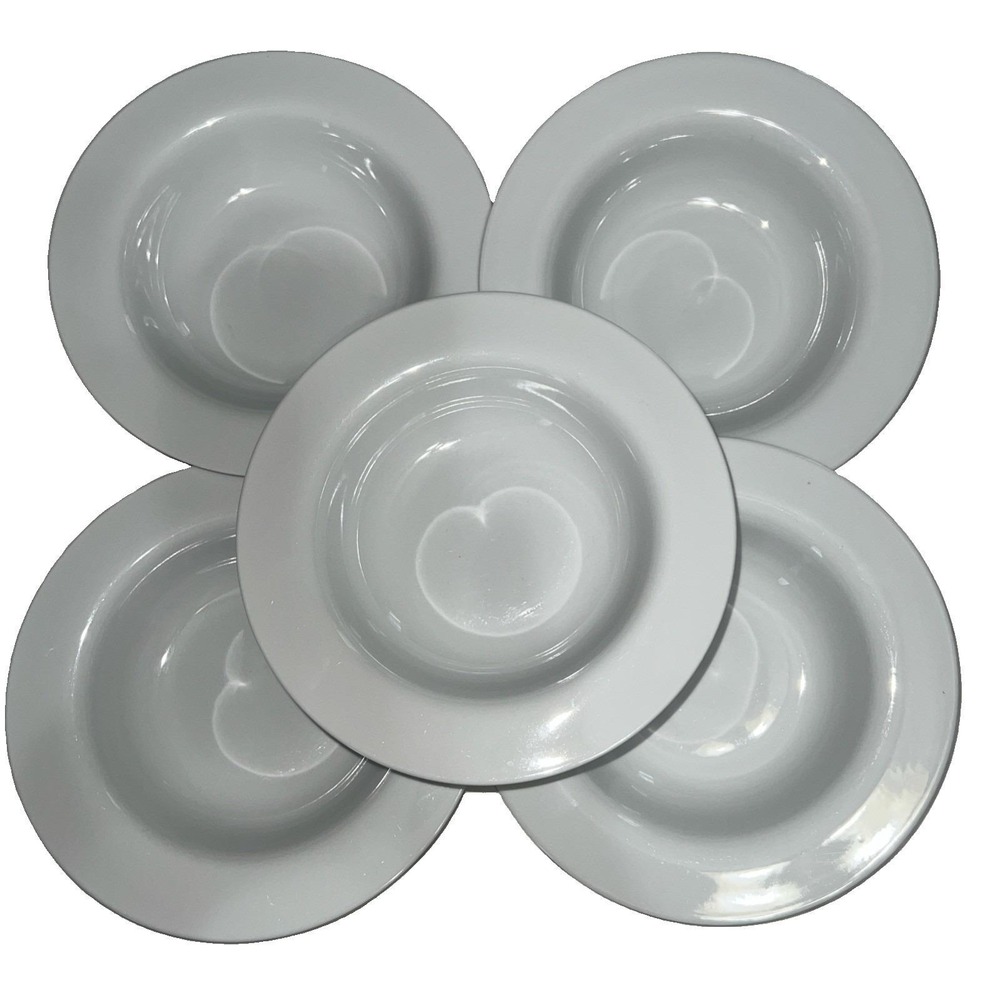 Pier 1 Luminous White Porcelain Soup Pasta Bowls 8.5" Wide Rim Set of 5 Retired